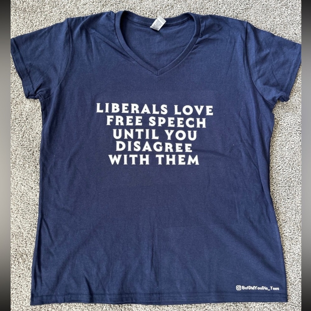 Women’s XL V-Neck T-Shirt - Liberals Love Free Speech